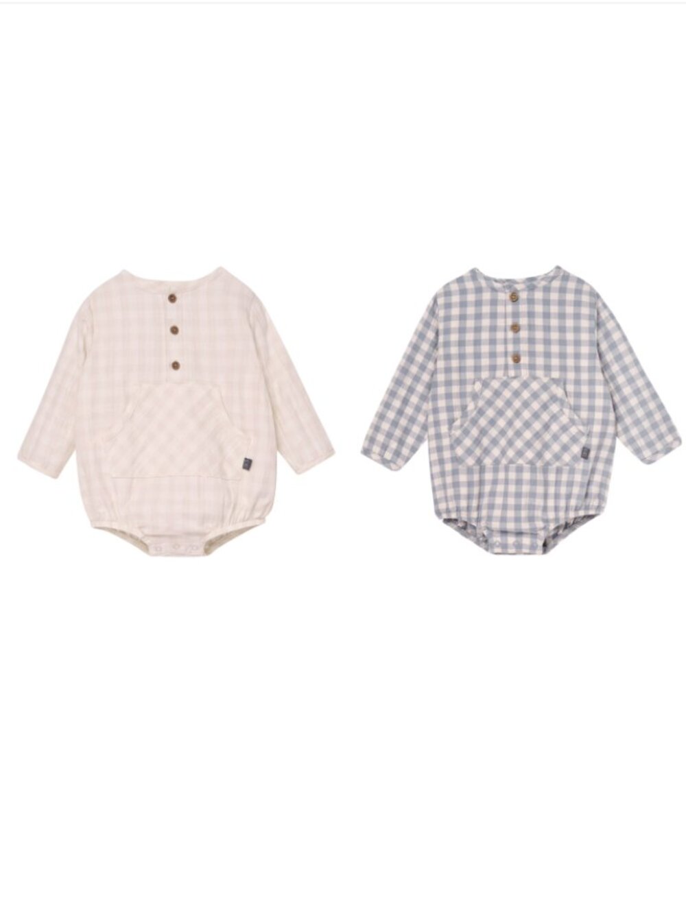 Modern Moments Gerber Baby Boy Henley Dumpling Romper, Tan Charcoal Gingham, 18m